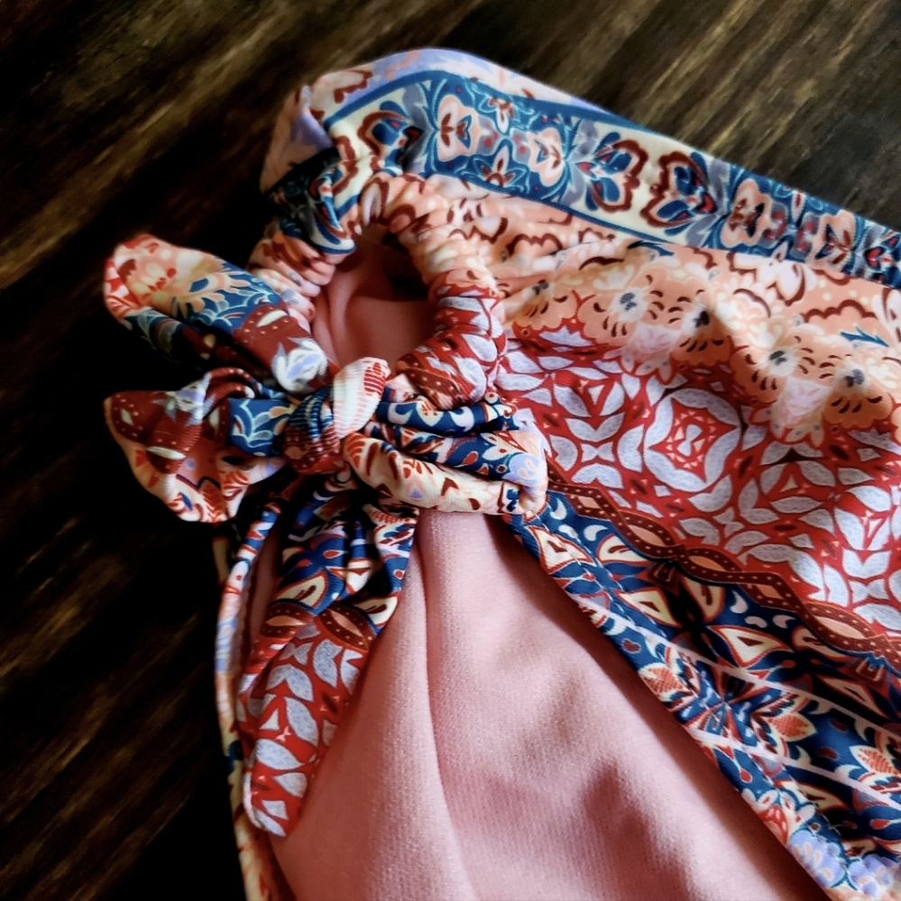 Time and Tru coral and blue bikini bottoms